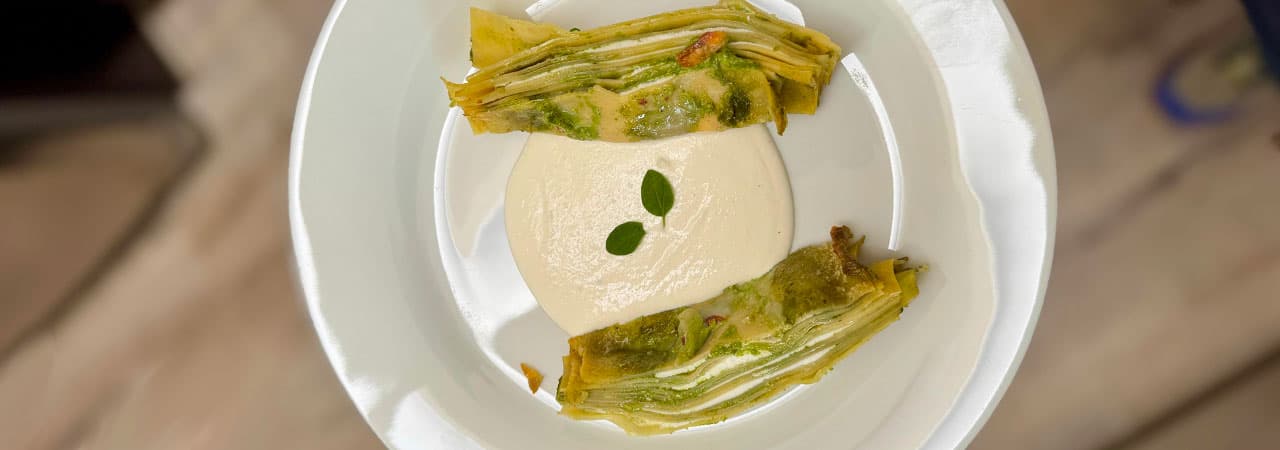Spinach Pesto and Ricotta Lasagnetta, with Ricotta Cream
