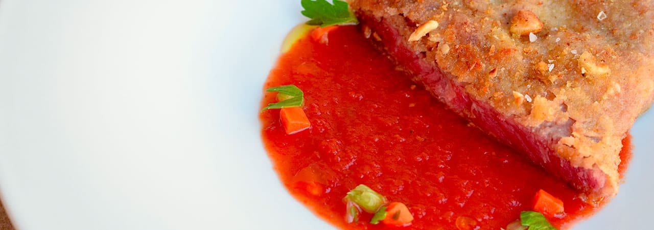 Grissini cotoletta, burnt tomatoes sauce