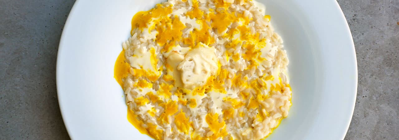 Risotto with saffron and blue cheese sauces